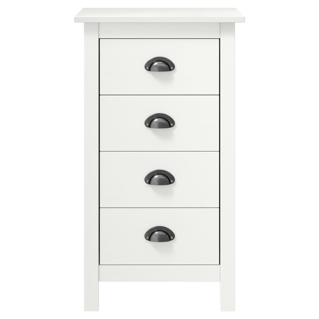 vidaXL Solid Pine Wood Sideboard Hill in White with 4 Drawers - Compact Storage and Display Solution for Bedroom, Living Room and Hallway