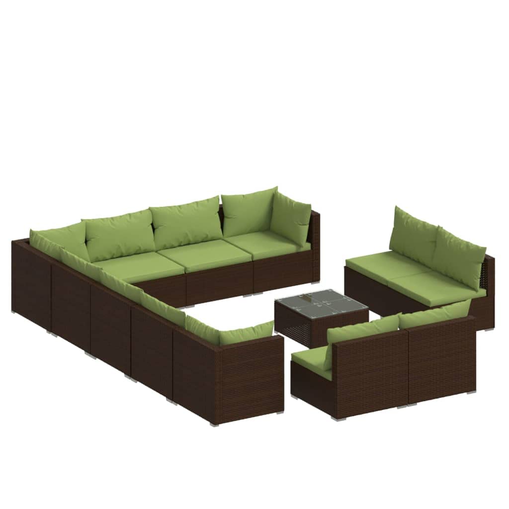 Vidaxl Patio Lounge Set 13 Piece With Cushions Garden Outdoor Lawn Yard Terrace Balcony Seat Seating Sofa Furniture Brown Poly Rattan