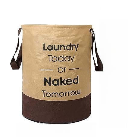 Agroha Metalic Printed Waterproof Canvas Laundry Bag,Toy Storage,Laundry Basket Organizer 45L. (Brown, 1)