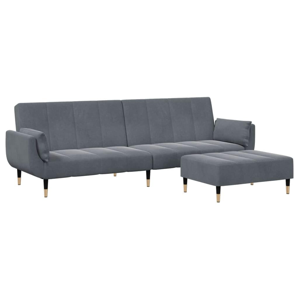 vidaXL 2 Seater Sofa Bed with Stool Velvet Dark Grey, Sofa Bed with Footstool, Folding Sofa Bed, 2 Seater Sofa Bed