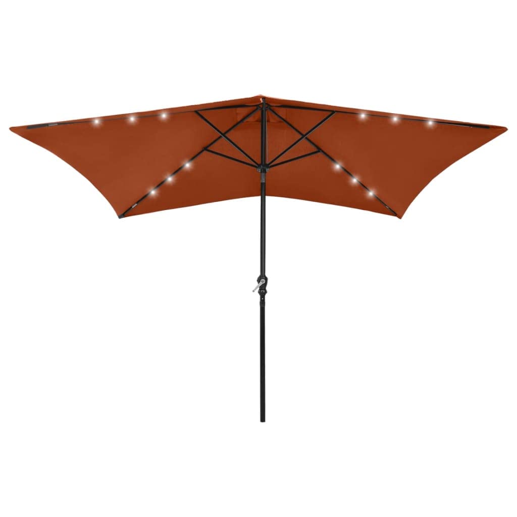 vidaXL LED Parasol with Steel Pole, Terracotta, 6.6'x9.8' - UV Protective and Anti-Fade Polyester Outdoor Umbrella, Powder-Coated Steel Pole, Crank and Tilt for Adjustability