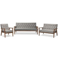 Baxton Studio Sorrento Mid-century Retro Modern Grey Fabric Upholstered Wooden 3 Piece Living room Set