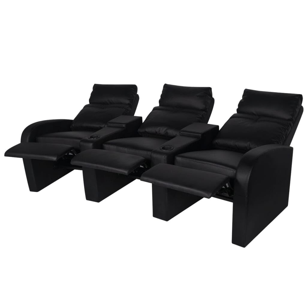 vidaXL Recliner 3-seat Artificial Leather Black