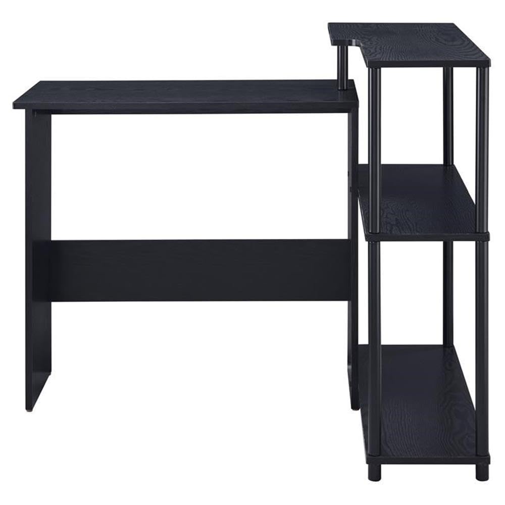 Acme Ievi Wooden Top Writing Desk with Built-in Right Side Bookcase in Black
