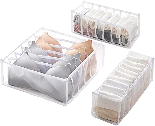 Fusiontec Underwear Drawer Organizer Divider, 4 Set Drawer Dividers Foldable Closet Storage Boxes With 6+7+11+11 Compartments, F