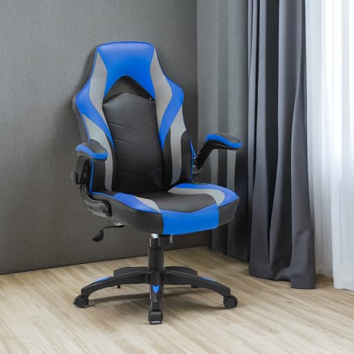 Lorell High-Back Gaming Chair, Blue and Black