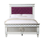 Acme Varian Tufted Velvet Upholstery Twin Bed in Burgundy and Silver