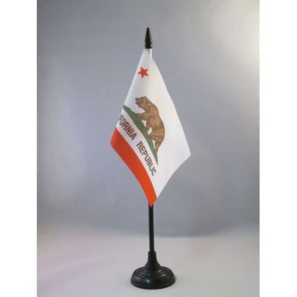 California Table Flag 4' X 6' - Californian Desk Flag 15 X 10 Cm - Black Plastic Stick And Base - Az Flag