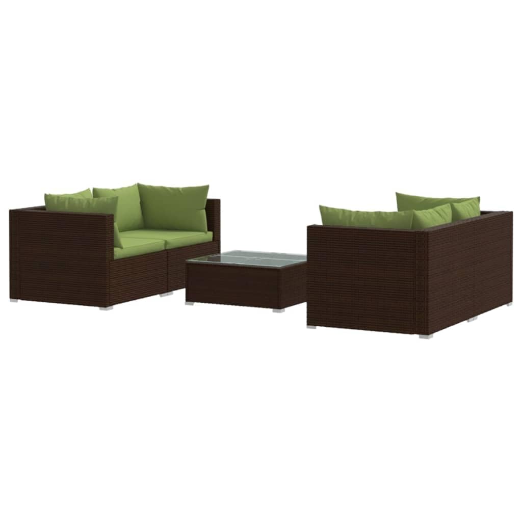 vidaXL 5-Piece Brown PE Rattan Outdoor Patio Lounge Set with Cushions - Modular Corner Sofas, Coffee Table, and Durable Steel Frame