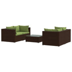 vidaXL 5-Piece Brown PE Rattan Outdoor Patio Lounge Set with Cushions - Modular Corner Sofas, Coffee Table, and Durable Steel Frame