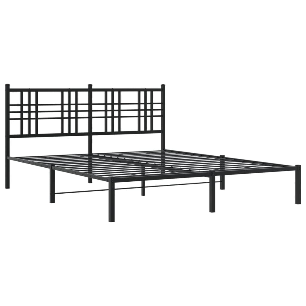 vidaXL Metal Double Bed Frame - Black, Contemporary Steel Construction with Headboard, for Mattress 59.1&quot;x78.7&quot;, Bedroom Furniture