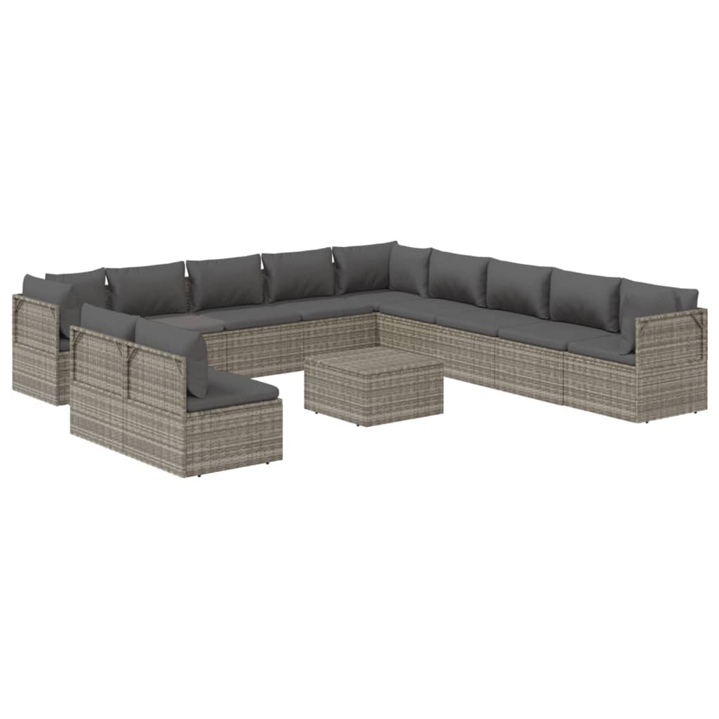 Vidaxl 12 Piece Patio Lounge Set With Cushions- Poly Rattan, Gray - Durable With Ample Storage And Waterproof Bag, Perfect For Garden, Patio, Indoor