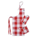 Encasa Xo Kitchen Apron With Oven Gloves & Potholder  Combo Set 100% Cotton  Heat Resistant | Buffalo Red Checks (3 Pcs Set)