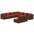 vidaXL Patio Lounge Set 9 Piece with Cushions Brown Poly Rattan Garden Seat