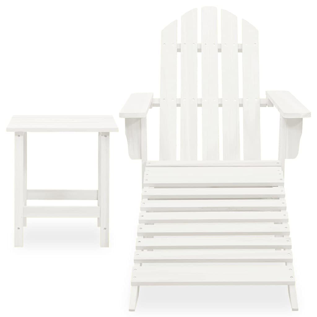 vidaXL Patio Lounge Set - White Adirondack Chair with Detachable Ottoman and Side Table, Solid Fir Wood, Classic Design, Weather Resistant