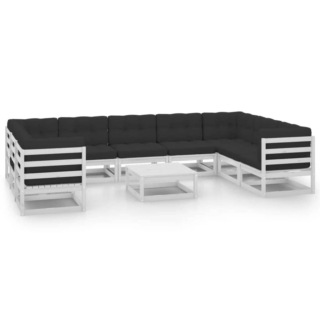 vidaXL Solid Pinewood Patio Lounge Set with Cushions 10 Piece Garden Outdoor Balcony Backyard Terrace Lounge Seating Home Furniture Set White