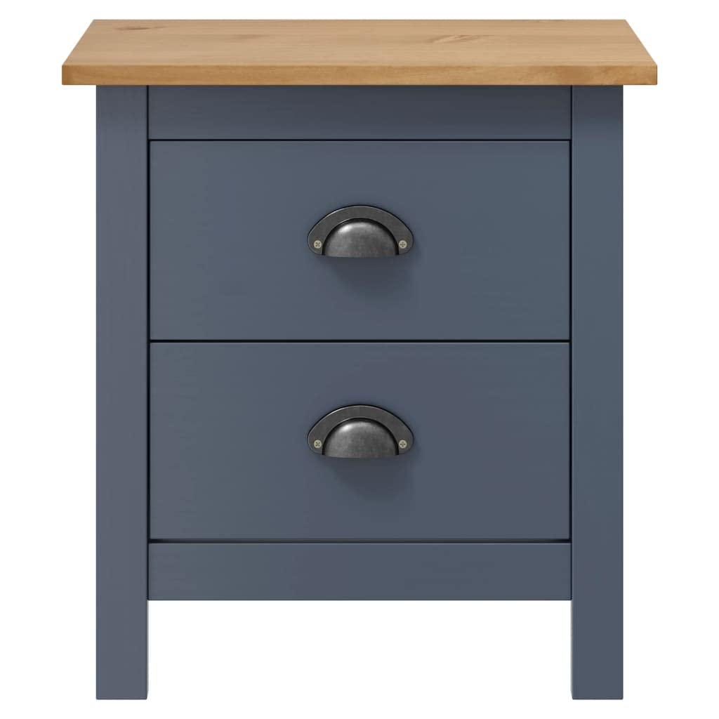 vidaXL Bedside Cabinet - Solid Pine Wood Nightstand in Gray and Honey Brown with 2 Drawers - Hill Range Design for Bedroom Furniture