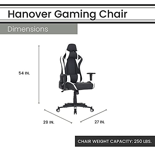 Commando Ergonomic Gaming Chair in Black and White with Adjustable Gas Lift Seating, Lumbar and Neck Support