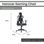 Commando Ergonomic Gaming Chair in Black and White with Adjustable Gas Lift Seating, Lumbar and Neck Support