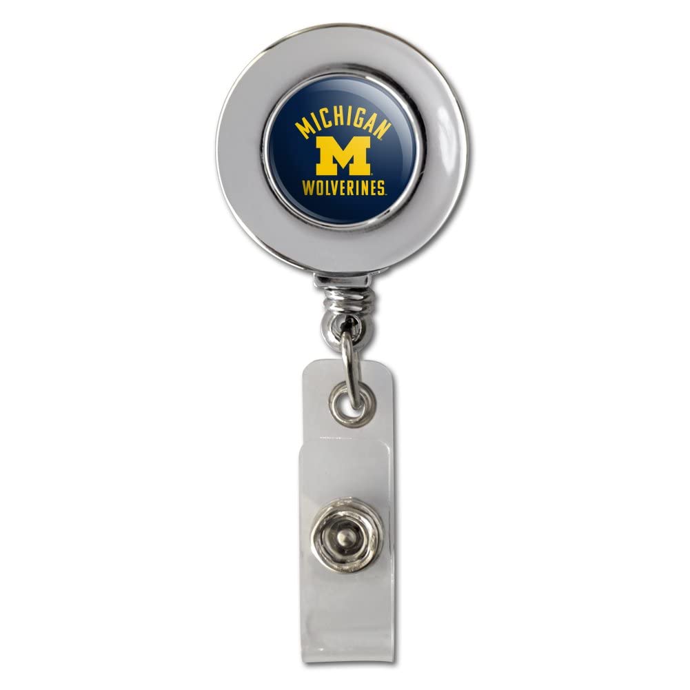 University Of Michigan Wolverines Logo Retractable Reel Chrome Badge Id Card Holder Clip