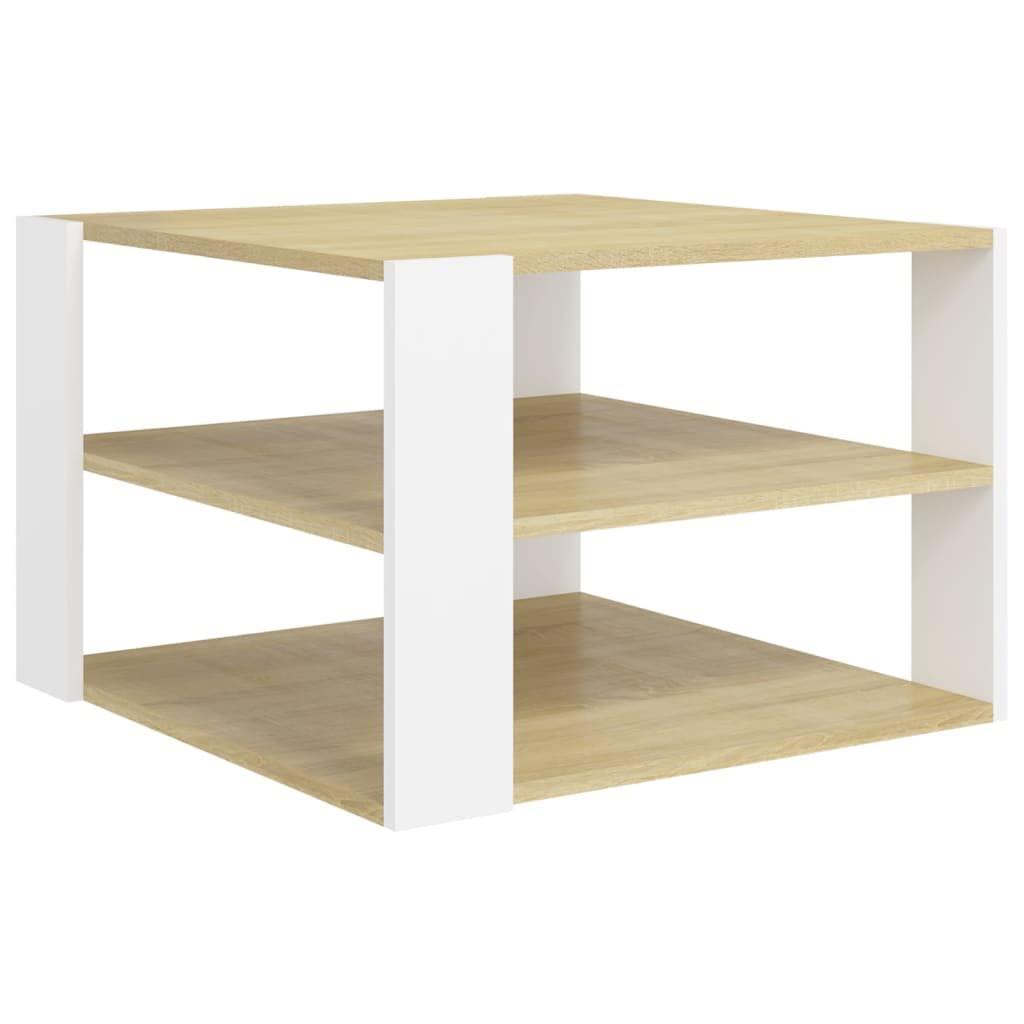 Coffee Table Sonoma Oak and White 23.6&quot;x23.6&quot;x15.7&quot; Engineered Wood