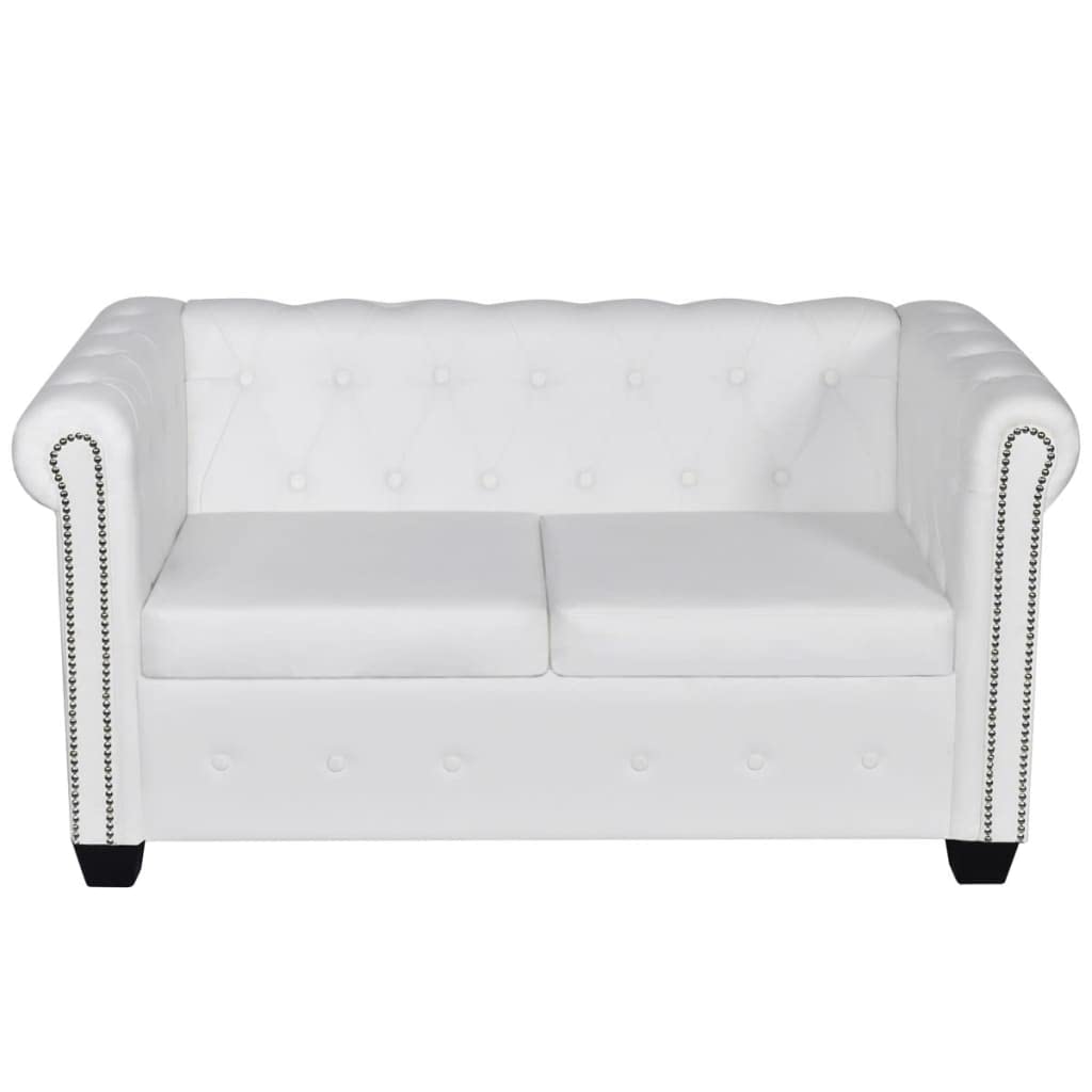 vidaXL Sofa, Settee Couch Sofa with Tufted Arms, Chesterfield Loveseat for Home Living Room Bedroom Office, Artificial Leather White