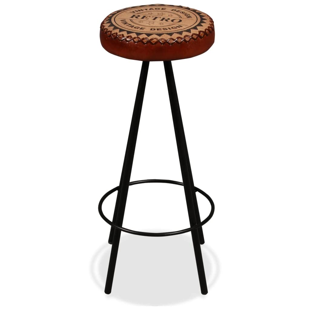 vidaXL Bar Stools - Industrial Design, Genuine Leather & Canvas Upholstery, Strong Steel Legs, Brown & Black, 2pcs Set
