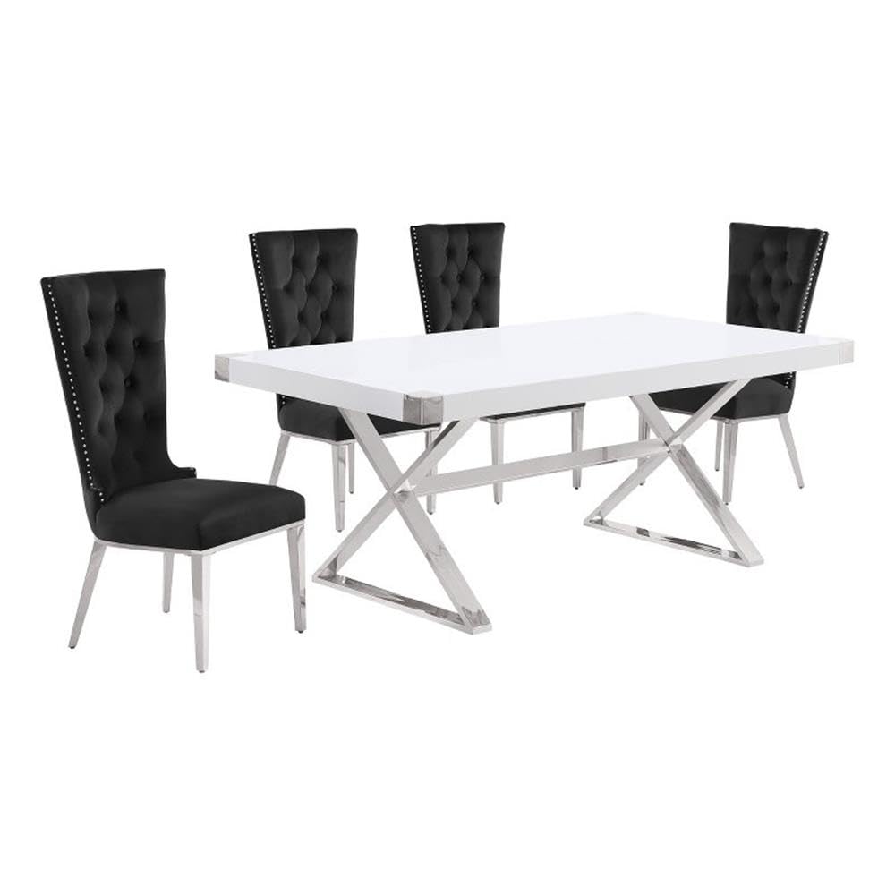 Best Quality Furniture D440/1-Sc330-7 Dining Set, 5-Piece, Black/Silver