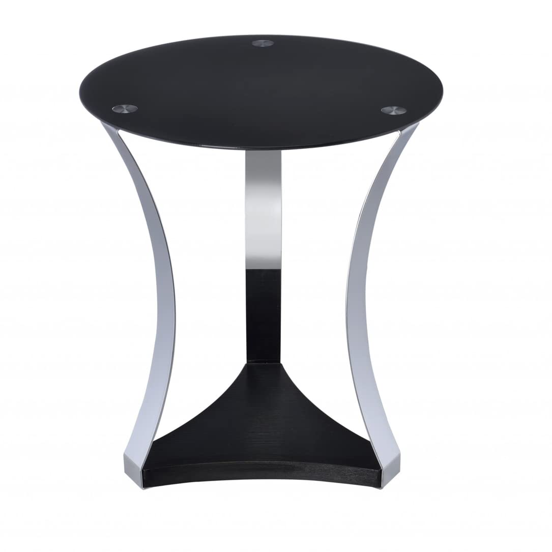 HomeRoots Furniture End Table in Black Glass & Chrome Multicolor