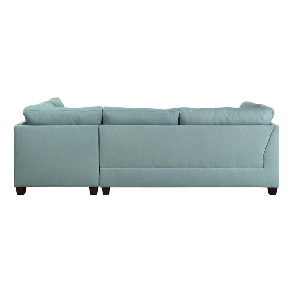 Acme Laurissa Sectional Sofa & Ottoman in Light Teal Linen Green Finish