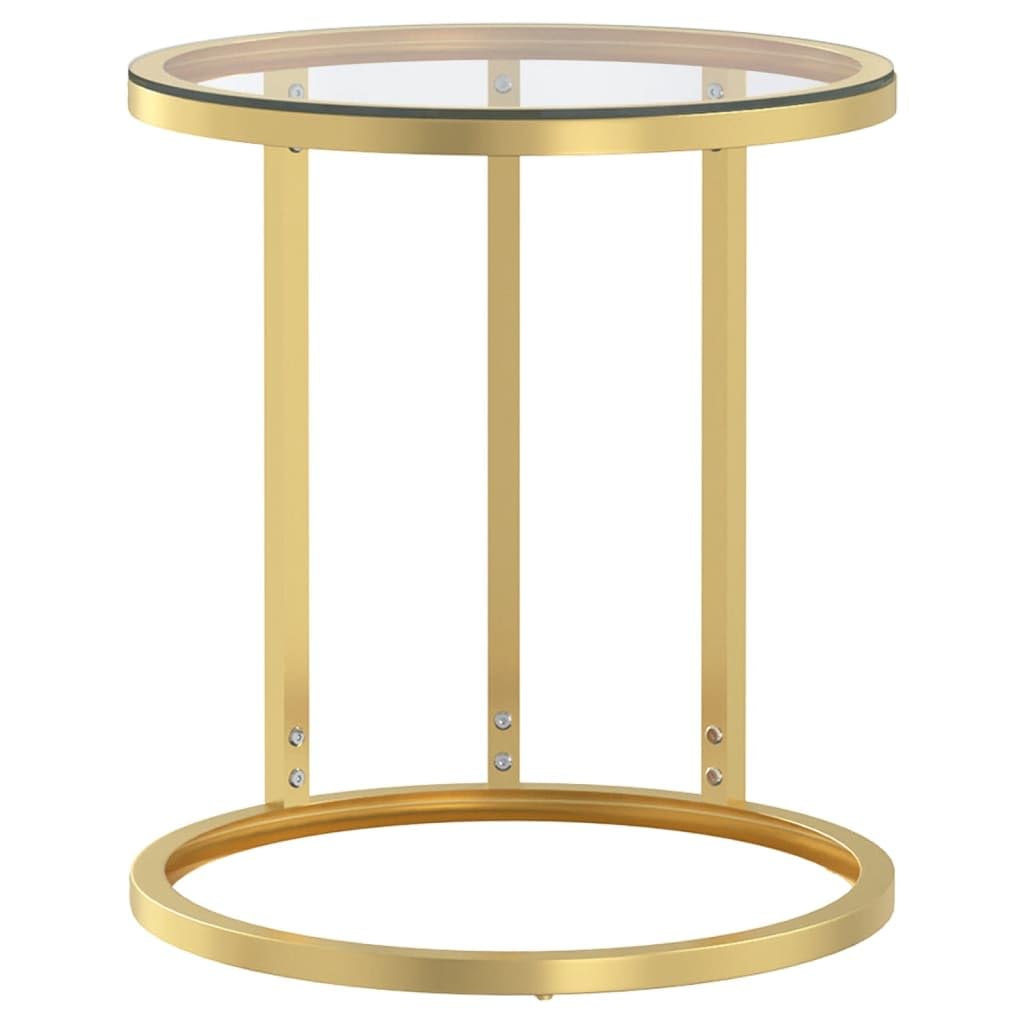 vidaXL Round Side Table - Gold and Transparent - Tempered Glass and Powder-Coated Iron Table - Modern Design for Home, Office, Living Room