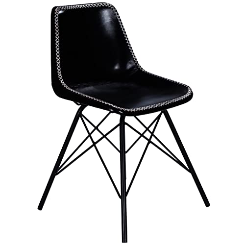 HomeRoots Natural Leather, Iron, Plastic Black Contrast Stitch Leather Dining Chair