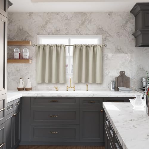 Bgment Short Blackout Curtains 36 Inches Length For Kitchen Camper - Rod Pocket Thermal Insulated Small Window Drapes For Bathroom Basement, Light Camel, 2 Panels, 34 X 36 Inch