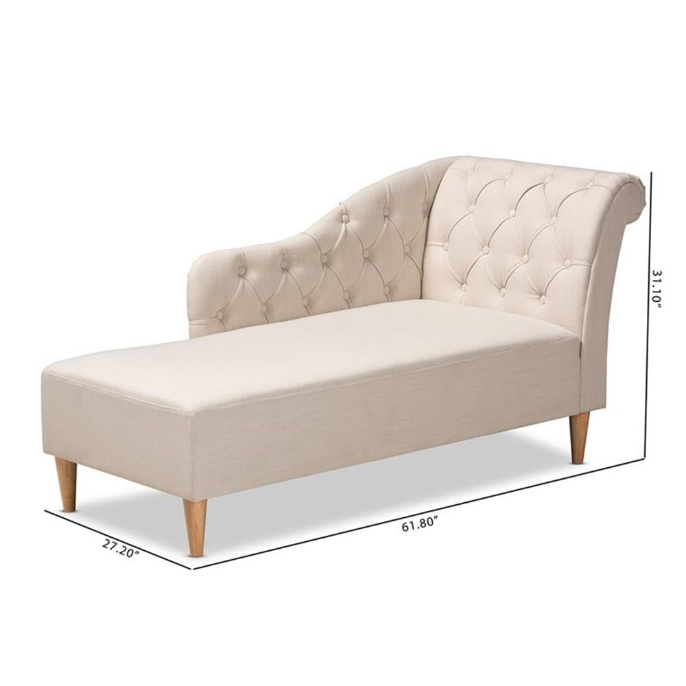 Baxton Studio Emeline Modern and Contemporary Beige Fabric Upholstered Oak Finished Chaise Lounge