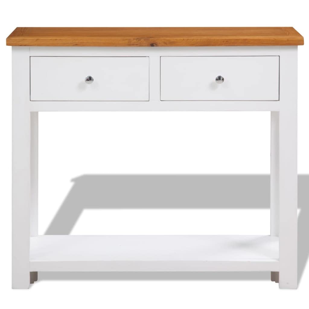 vidaXL Console Table - Solid Oak Wood and Acacia Wood Side Table with 2 Drawers and Shelf for Living Room, Dining Room, Hallway - Brown and White, 32.7"x11.8"x28.7"