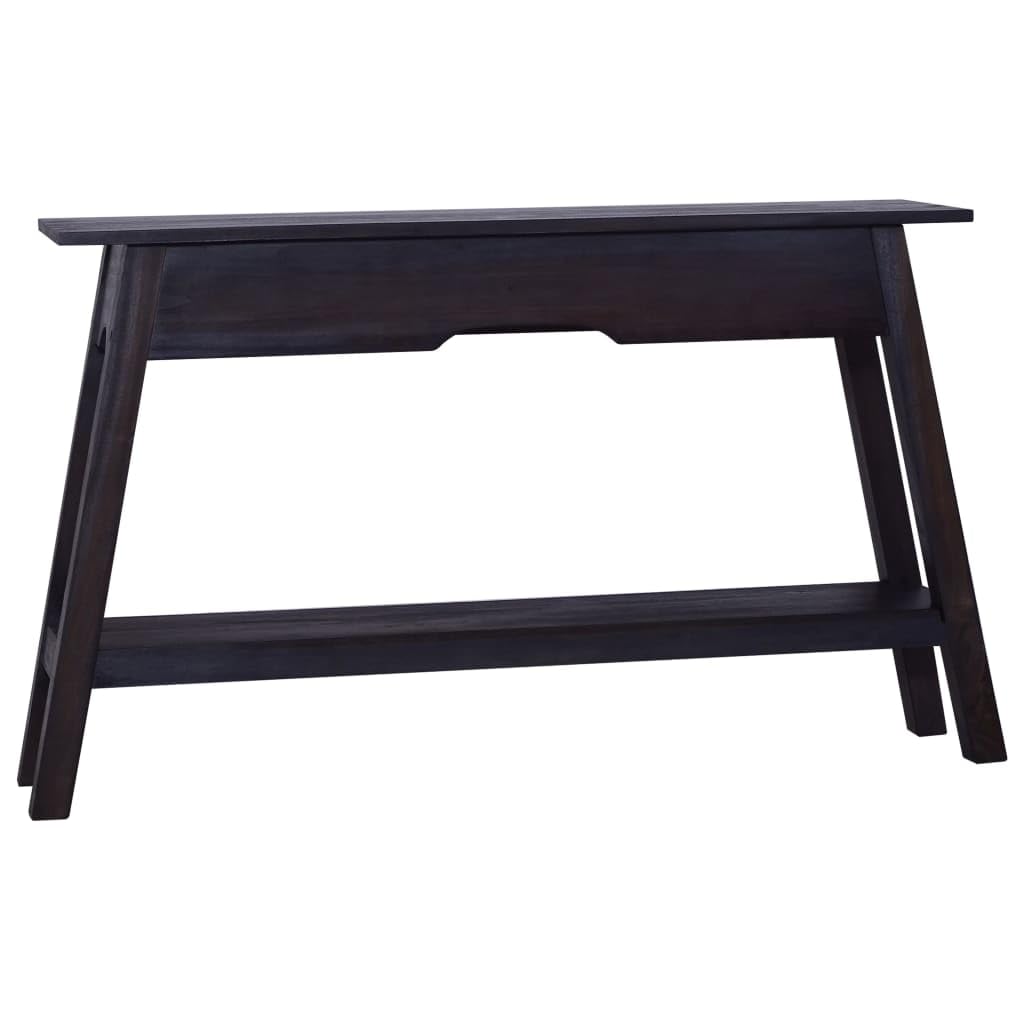 vidaXL Solid Mahogany Wood Console Table - Rectangular Black Light Coffee Finish, Polished & Lacquered, Extra Storage Shelf, Easy Assembly, Sturdy & Durable