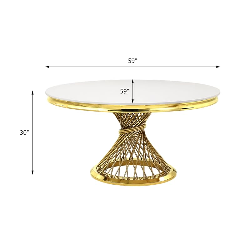 Acme Fallon Round Marble Top Dining Table in Mirrored Gold Finish