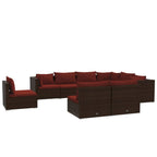 vidaXL Patio Lounge Set with Attactive Brown Poly Rattan and Rust Cinammon Cushions - 9 Pieces, Removable Cushions, Water-Resistant and Modular Design