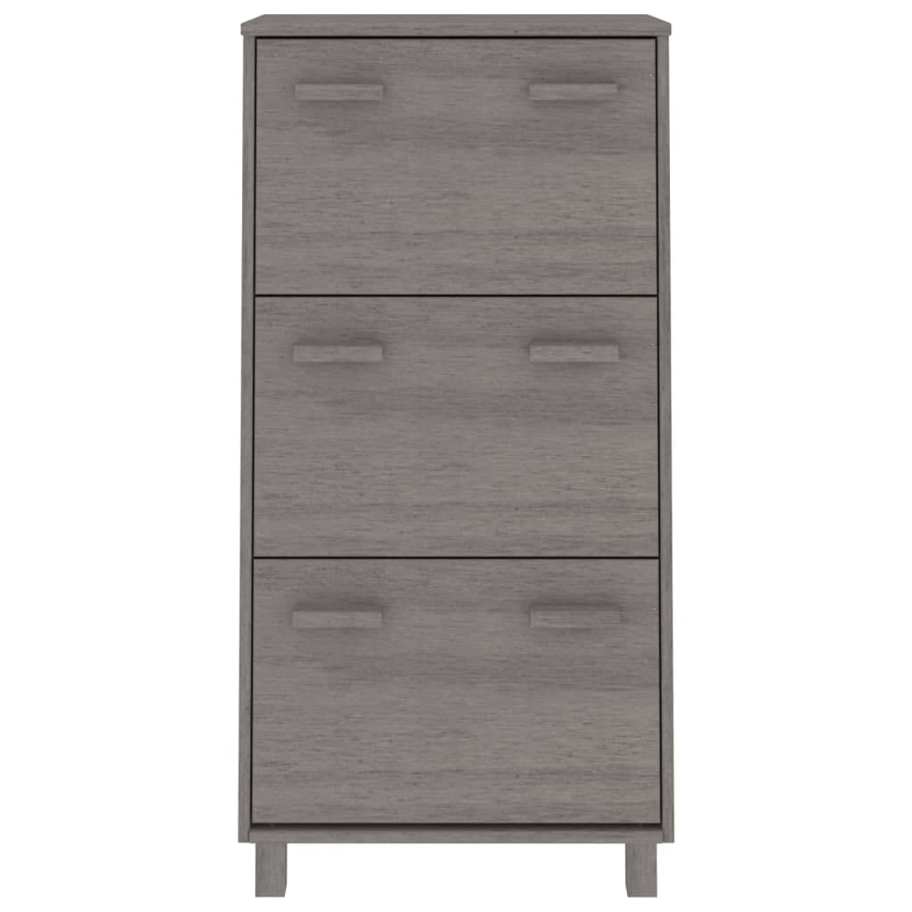 vidaXL HAMAR Shoe Cabinet Light Gray - Elegant Solid Pinewood, MDF and Plastic Construction - Efficient 3 Flip-Drawer Design for Superior Storage and Organization