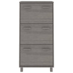 vidaXL HAMAR Shoe Cabinet Light Gray - Elegant Solid Pinewood, MDF and Plastic Construction - Efficient 3 Flip-Drawer Design for Superior Storage and Organization