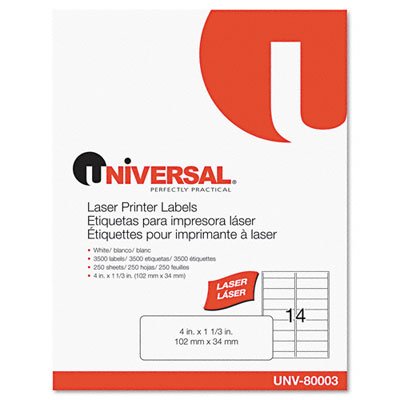 Universal Office Products 80003 Laser Printer Permanent Labels, 1-1/3 X 4, White, 3500/Box