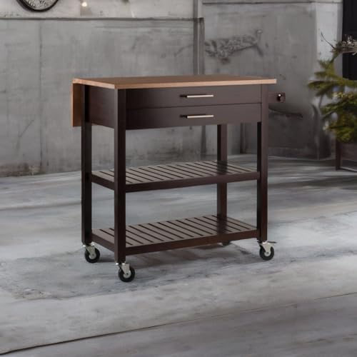 Ergode Wood Langdon Drop Leaf Kitchen Cart - Stylish, Practical, Ample Storage