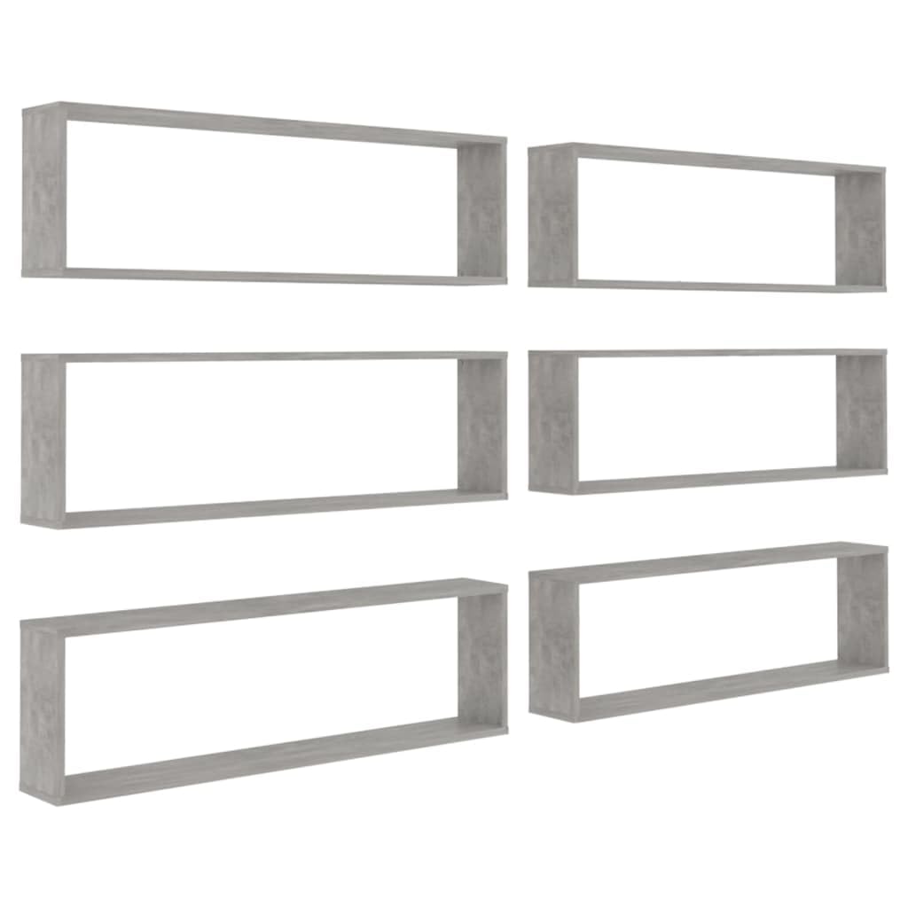 Bussandri Exclusive - Wall Shelves Cube 6 Pcs 100X15X30 Cm Chipboard Concrete Grey, Twee Zetels, 807093