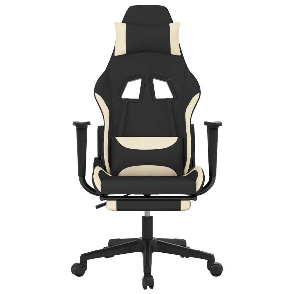 vidaXL Modern Gaming Chair with Adjustable Features, Black and Cream Fabric - Ideal for Enhancing Gaming Experience with Ultimate Comfort - Made from Durable Materials.