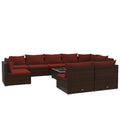 vidaXL 10 Piece Patio Lounge Set – Durable and Lightweight Poly Rattan Outdoor Furniture with Cushions – Brown & Cinnamon Red