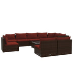 vidaXL 10 Piece Patio Lounge Set – Durable and Lightweight Poly Rattan Outdoor Furniture with Cushions – Brown & Cinnamon Red