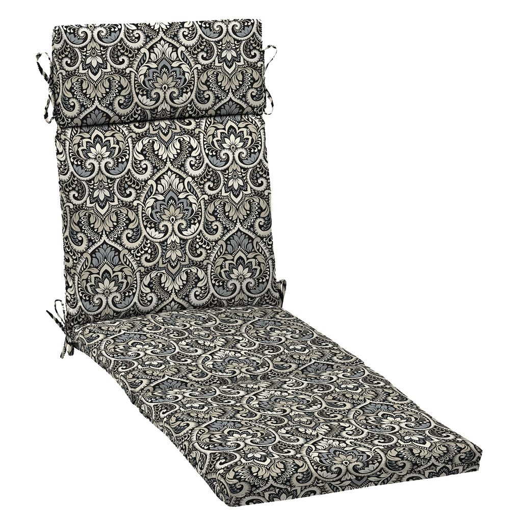 Arden Selections Outdoor Chaise Cushion, 21 X 72, Rain-Proof, Fade Resistant 72 X 21, Black Aurora Damask