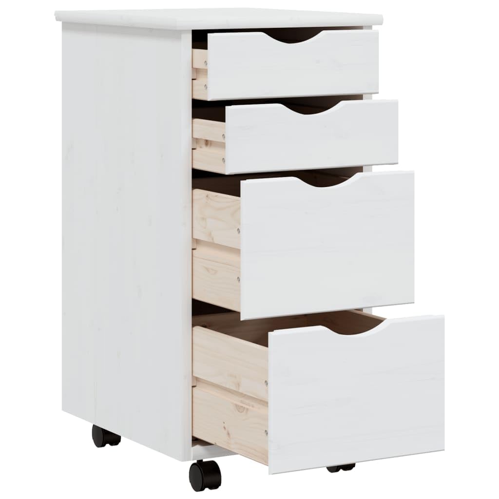 vidaXL Moss 4-Drawer Chest, Solid Pine Wood Mobile File Cabinet, Storage Cabinet on Wheels, Chest of Drawers for Home Office, Easy Assembly & Maintenance, 13.4x15.4x25.8, White