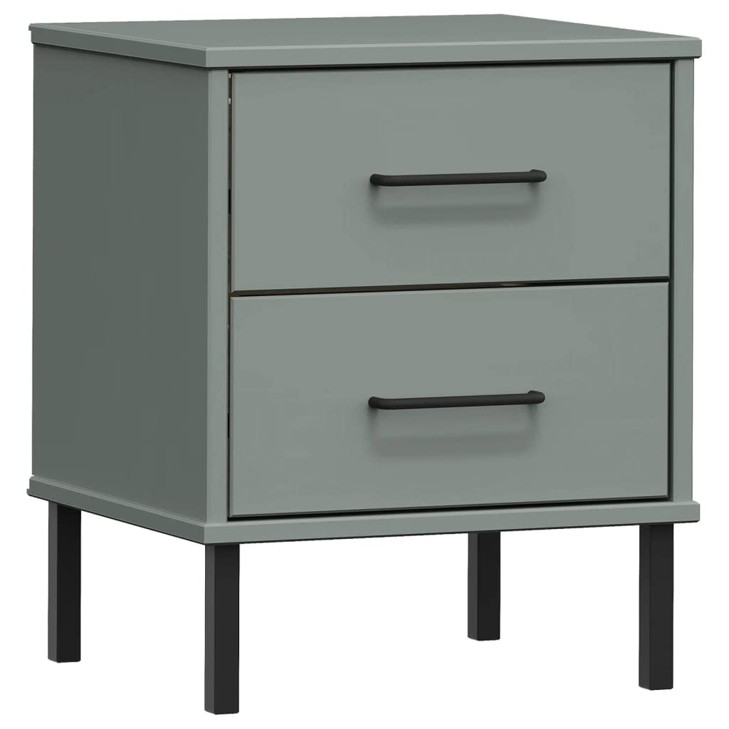 vidaXL &quot;Oslo Solid Pine Wood Bedside Cabinet in Gray with Metal Legs and 2 Drawers - Industrial-Style Bedroom Furniture, Ample Storage