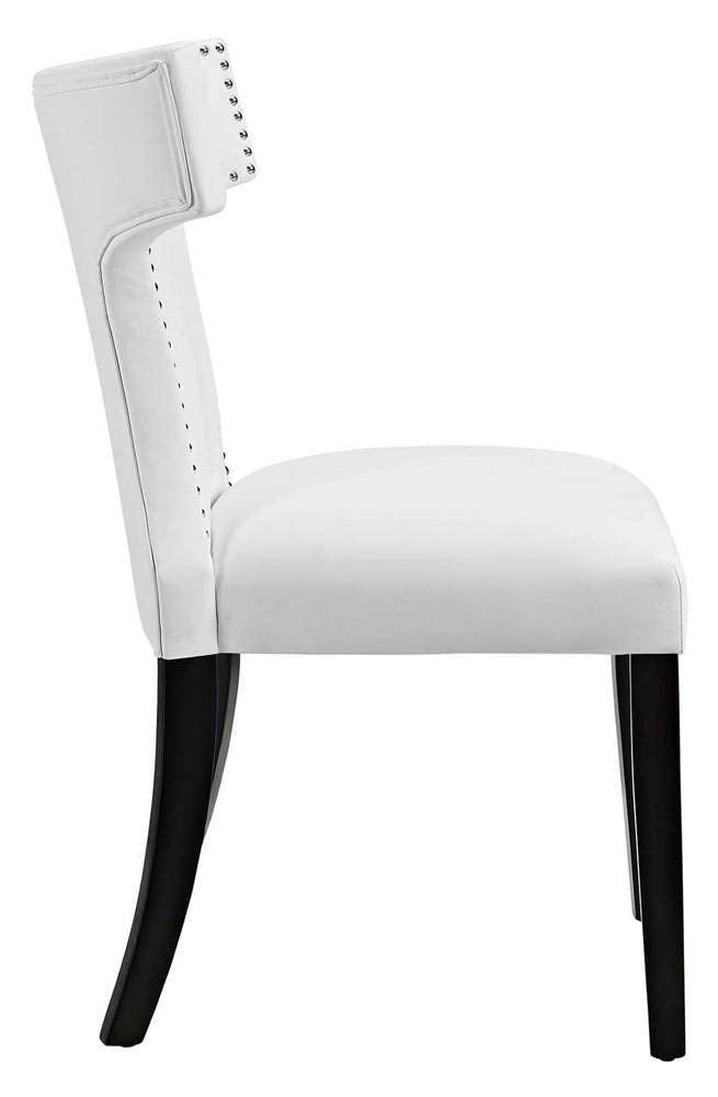 Modway Curve Mid-Century Vegan Leather Upholstered Dining Set With Nailhead Trim In White, Two Chairs